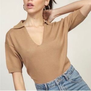 Line & Dot Knit Polo Collared Short Sleeve Top
